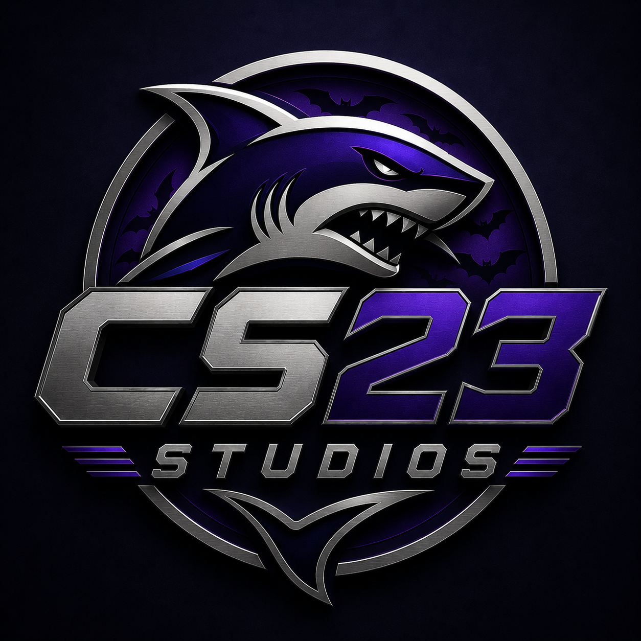 CS23 Studios shark emblem with bat silhouettes